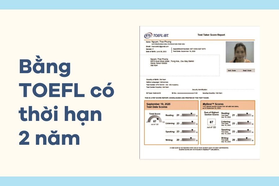 Thời hạn của bằng TOEFL