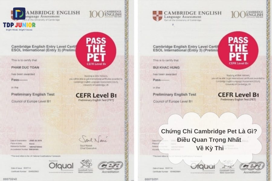 Chứng Chỉ Cambridge Pet Là Gì? Điều Quan Trọng Nhất Về Kỳ Thi 2 chứng chỉ cambridge pet